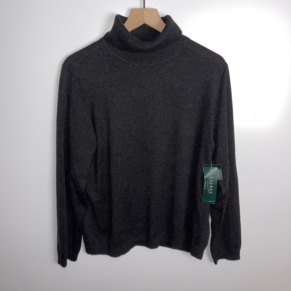 Lauren Ralph Lauren NWT‎ Charcoal Gray Cashmere Blend Turtleneck Sweater 2X
